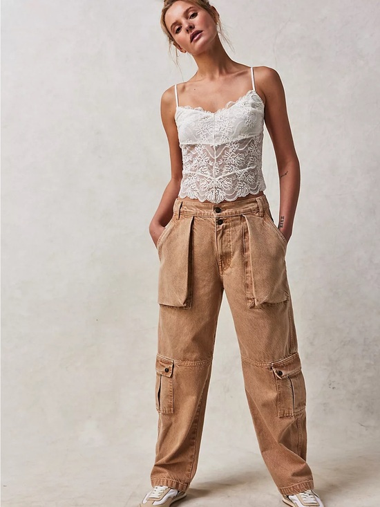 We The Free Denim - Free People We The Free Marx Slouchy Cargo Jeans 25 Tan Blue 2 Pair Bundle